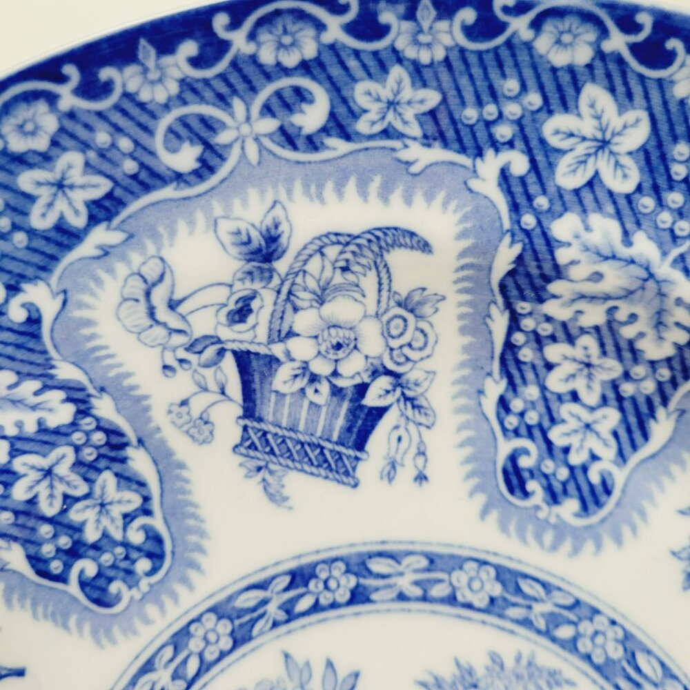 Vintage Spode Filigree Blue & White 10" Plate, Floral Rim & Basket Center, Copel - Picture 5 of 12